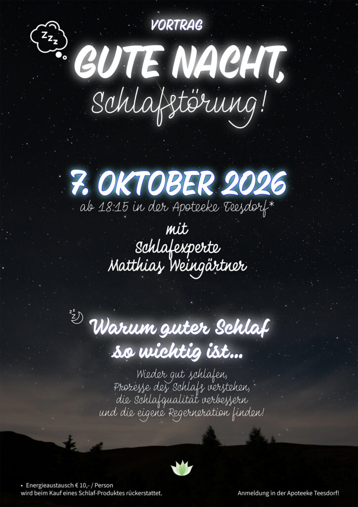 Vortrag Gute Nacht Schlafstörung mit Matthias Weingärtner in der Apoteke Teesdorf
